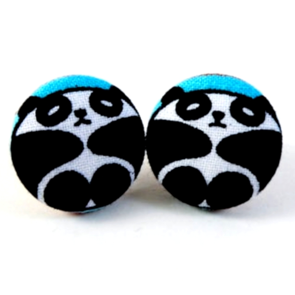Handmade Fabric Button Earrings Cute Panda Earrings Animal Earrings Jewelry
